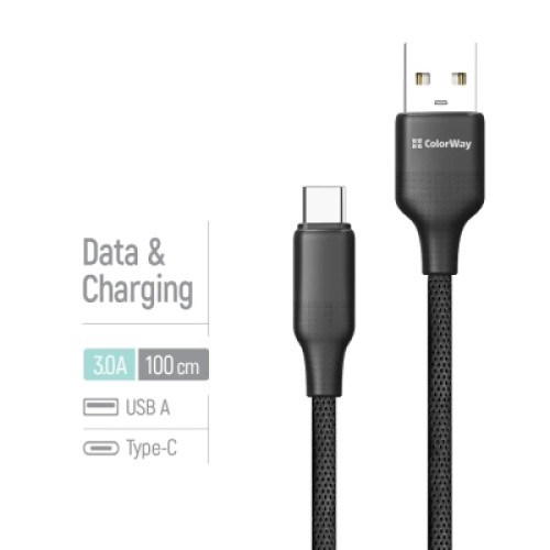 Дата кабель USB 2.0 AM to USB-C 1.0m 3A TPE embossed black ColorWay (CW-CBUC101-BK) Дата кабель USB 2.0 AM to USB-C 1.0m 3A TPE embossed black ColorWay (CW-CBUC101-BK)