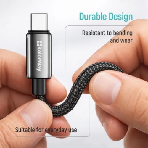 Дата кабель USB 2.0 AM to USB-C 1.0m 3A zinc alloy braided black ColorWay (CW-CBUC098-BK)