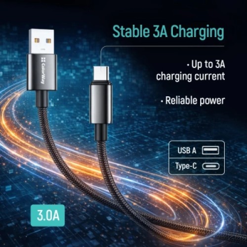 Дата кабель USB 2.0 AM to USB-C 1.0m 3A zinc alloy braided black ColorWay (CW-CBUC098-BK)