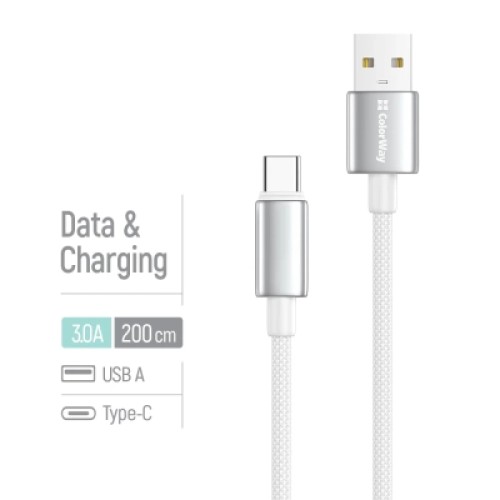Дата кабель USB 2.0 AM to USB-C 2.0m 3A zinc alloy braided white ColorWay (CW-CBUC099-WT) Дата кабель USB 2.0 AM to USB-C 2.0m 3A zinc alloy braided white ColorWay (CW-CBUC099-WT)