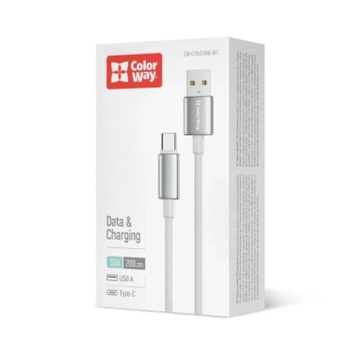 Дата кабель USB 2.0 AM to USB-C 2.0m 3A zinc alloy braided white ColorWay (CW-CBUC099-WT) Дата кабель USB 2.0 AM to USB-C 2.0m 3A zinc alloy braided white ColorWay (CW-CBUC099-WT)