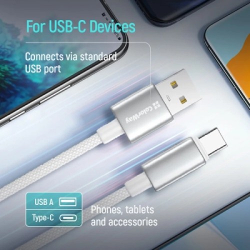 Дата кабель USB 2.0 AM to USB-C 2.0m 3A zinc alloy braided white ColorWay (CW-CBUC099-WT) Дата кабель USB 2.0 AM to USB-C 2.0m 3A zinc alloy braided white ColorWay (CW-CBUC099-WT)