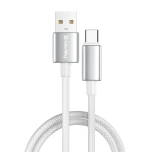 Дата кабель USB 2.0 AM to USB-C 2.0m 3A zinc alloy braided white ColorWay (CW-CBUC099-WT)