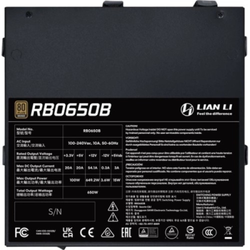 Блок питания Lian Li 650W RB0650B (G9P.RB0650B.B000.EU)