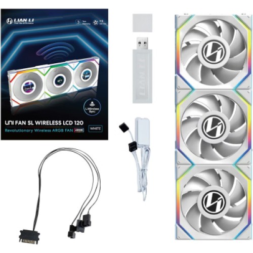 Кулер для корпуса Lian Li UNI Fan SL WIRELESS LCD 120-3, White (G99.12SLLCD1W3W.00)