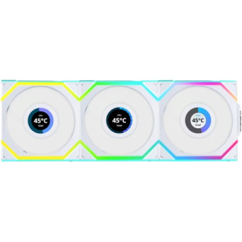 Кулер для корпуса Lian Li UNI Fan SL WIRELESS LCD 120-3, White (G99.12SLLCD1W3W.00)
