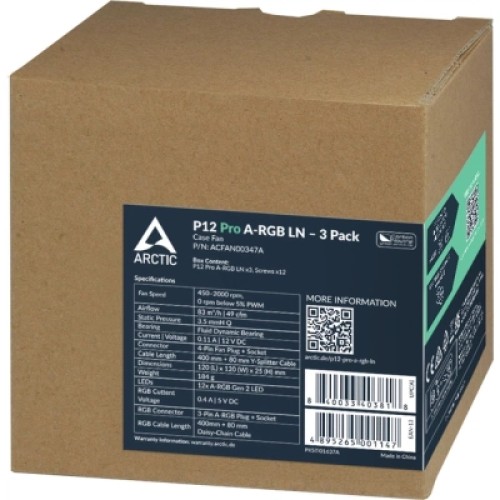 Кулер для корпуса Arctic P12 Pro A-RGB LN, 3 шт (ACFAN00347A)