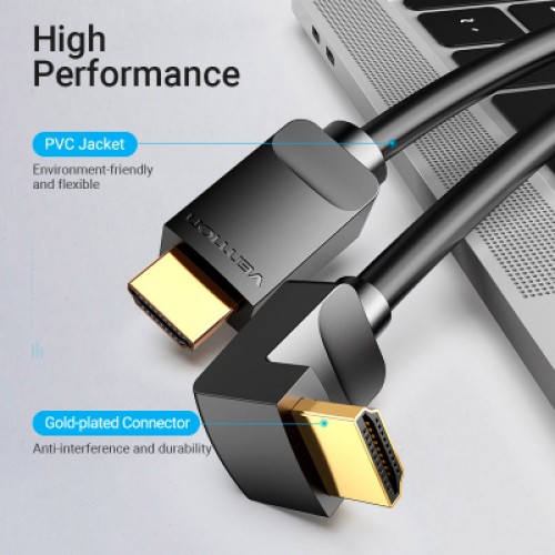 Кабель мультимедийный HDMI M to HDMI M 3.0m V2.0 4K60Hz 90° corner black Vention (AARBI)