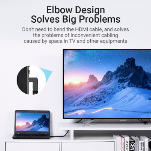 Кабель мультимедийный HDMI M to HDMI M 3.0m V2.0 4K60Hz 90° corner black Vention (AARBI)