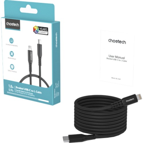 Дата кабель USB-C to Lightning 1.8m MFi PD20W braided black Choetech (XCL-1021-BK)
