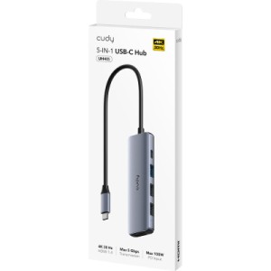 Концентратор Cudy USB-C 5-in-1 1xHDMI 4K + 1xUSB-C PD100W + 1xUSB 3.0 5Gbps + 2xUSB 2.0 (UH405)