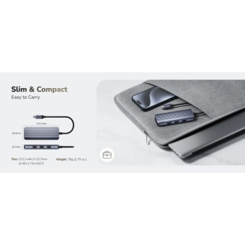 Концентратор Cudy USB-C 6-in-1 1xHDMI 4K + 1xUSB-C + 1xUSB 3.0 5Gbps + 2xUSB 2.0 (UH606)
