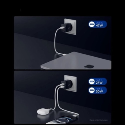 Зарядное устройство Spigen 2xUSB-C PD 47W black (ACH09457)