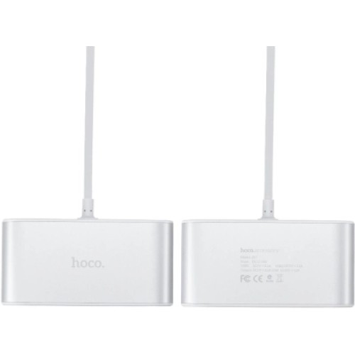 Зарядное устройство HOCO 2xUSB 10.5W + 3x car socket silver (6957531050896)