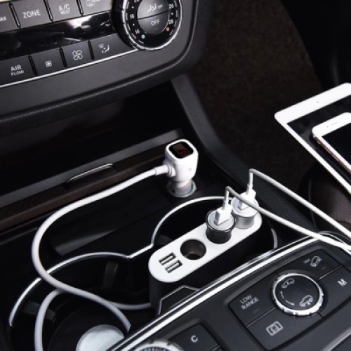 Зарядное устройство HOCO 2xUSB 10.5W + 3x car socket silver (6957531050896)