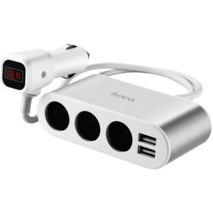 Зарядное устройство HOCO 2xUSB 10.5W + 3x car socket silver (6957531050896)