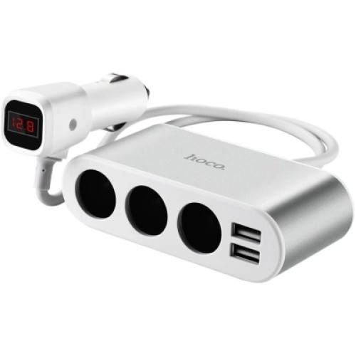 Зарядное устройство HOCO 2xUSB 10.5W + 3x car socket silver (6957531050896)