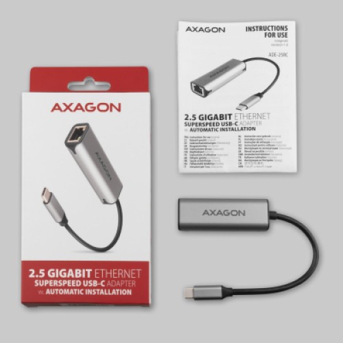Переходник USB-C to RJ45 Ethernet 2500Mbps gray AXAGON (ADE-25RC)