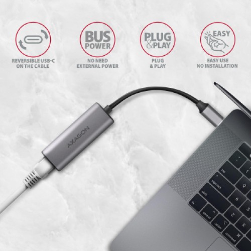 Переходник USB-C to RJ45 Ethernet 2500Mbps gray AXAGON (ADE-25RC)