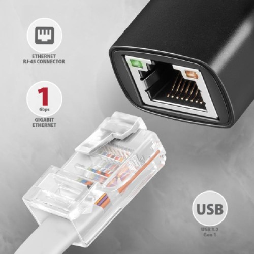 Переходник USB-C to RJ45 Ethernet 1000Mbps black AXAGON (ADE-ARC)
