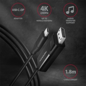 Кабель мультимедийный USB-C to DisplayPort M 1.8m 4K60Hz black AXAGON (RVC-DPC)