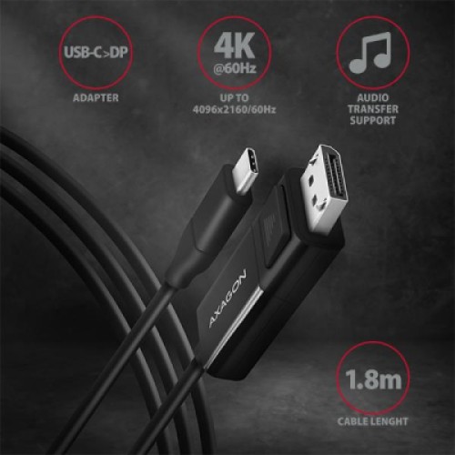 Кабель мультимедийный USB-C to DisplayPort M 1.8m 4K60Hz black AXAGON (RVC-DPC) Кабель мультимедийный USB-C to DisplayPort M 1.8m 4K60Hz black AXAGON (RVC-DPC)