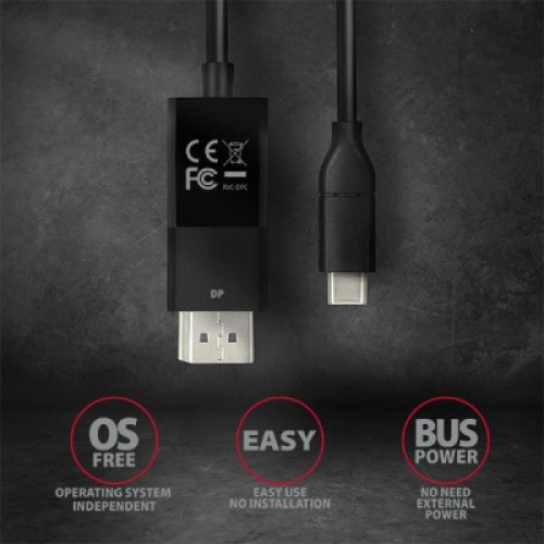 Кабель мультимедийный USB-C to DisplayPort M 1.8m 4K60Hz black AXAGON (RVC-DPC) Кабель мультимедийный USB-C to DisplayPort M 1.8m 4K60Hz black AXAGON (RVC-DPC)