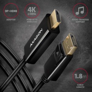 Кабель мультимедийный HDMI M to DisplayPort M 1.8m 4K30Hz black AXAGON (RVD-HI14C2)