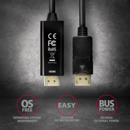 Кабель мультимедийный HDMI M to DisplayPort M 1.8m 4K30Hz black AXAGON (RVD-HI14C2)