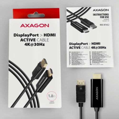 Кабель мультимедийный HDMI M to DisplayPort M 1.8m 4K30Hz black AXAGON (RVD-HI14C2)
