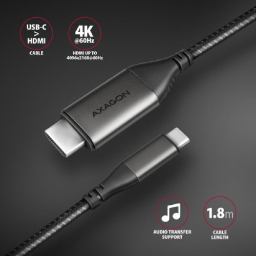 Кабель мультимедийный USB-C to HDMI M 1.8m black AXAGON (RVC-HI2MC)