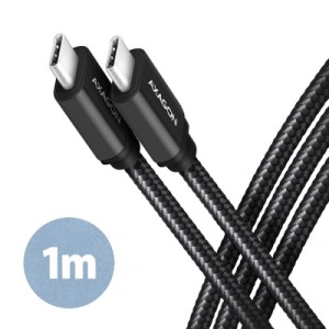 Дата кабель USB-C to USB-C 1.0m v3.2 Gen 1 PD 60W 3A black AXAGON (BUCM3-CM10AB)