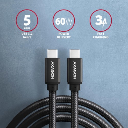 Дата кабель USB-C to USB-C 2.0m v3.2 Gen 1 PD 60W 3A black AXAGON (BUCM3-CM20AB) Дата кабель USB-C to USB-C 2.0m v3.2 Gen 1 PD 60W 3A black AXAGON (BUCM3-CM20AB)