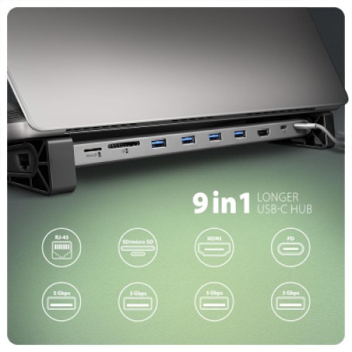 Концентратор AXAGON USB-C 9-in-1 4xUSB 3.2 + 2xUSB-C + HDMI + SD/TF + RJ45 1000Mbps + PD 100W black/gray (HMC-10HLS) Концентратор AXAGON USB-C 9-in-1 4xUSB 3.2 + 2xUSB-C + HDMI + SD/TF + RJ45 1000Mbps + PD 100W black/gray (HMC-10HLS)