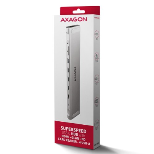 Концентратор AXAGON USB-C 9-in-1 4xUSB 3.2 + 2xUSB-C + HDMI + SD/TF + RJ45 1000Mbps + PD 100W black/gray (HMC-10HLS) Концентратор AXAGON USB-C 9-in-1 4xUSB 3.2 + 2xUSB-C + HDMI + SD/TF + RJ45 1000Mbps + PD 100W black/gray (HMC-10HLS)