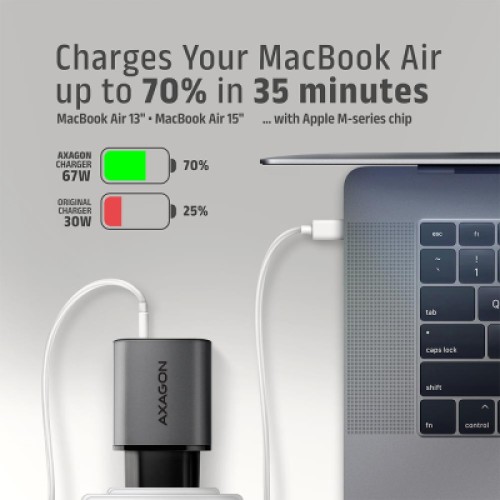 Зарядное устройство AXAGON 1xUSB-C PD67W + 1xUSB QC4+ PPS gray (ACU-PQ67)