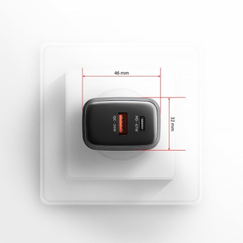 Зарядное устройство AXAGON 1xUSB-C PD67W + 1xUSB QC4+ PPS gray (ACU-PQ67)