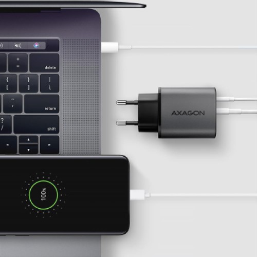 Зарядное устройство AXAGON 1xUSB-C PD67W + 1xUSB QC4+ PPS gray (ACU-PQ67)