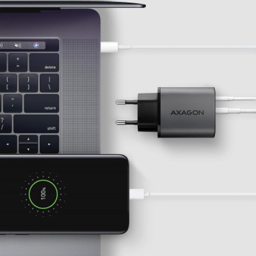 Зарядное устройство AXAGON 1xUSB-C PD67W + 1xUSB QC4+ PPS display gray (ACU-PQ67D)
