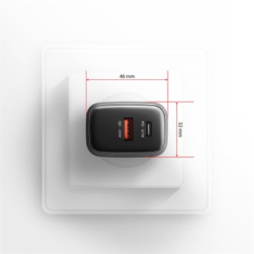 Зарядное устройство AXAGON 1xUSB-C PD67W + 1xUSB QC4+ PPS display gray (ACU-PQ67D)