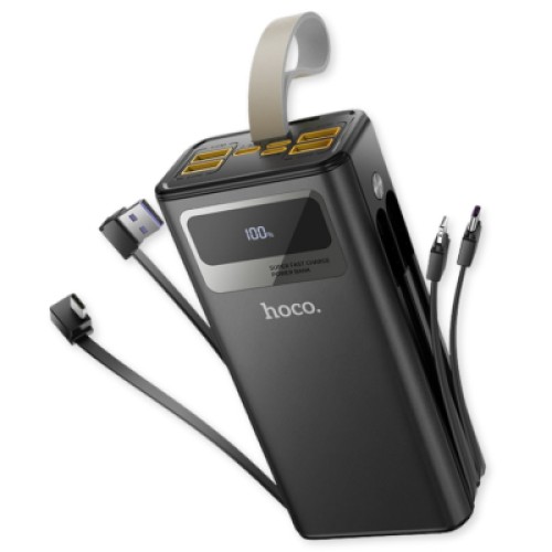 Батарея универсальная HOCO 30000mAh Plentiful 22.5W, built-in cables, LED, Black (DB58 / 715030) Батарея универсальная HOCO 30000mAh Plentiful 22.5W, built-in cables, LED, Black (DB58 / 715030)