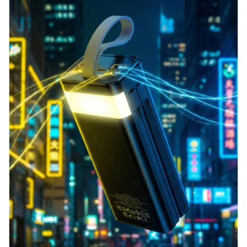 Батарея универсальная HOCO 30000mAh Plentiful 22.5W, built-in cables, LED, Black (DB58 / 715030) Батарея универсальная HOCO 30000mAh Plentiful 22.5W, built-in cables, LED, Black (DB58 / 715030)