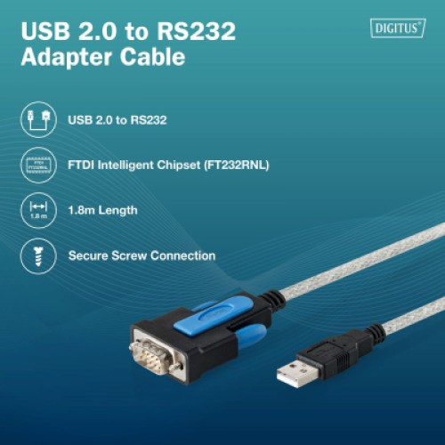 Кабель для передачи данных Digitus USB to COM M 1.8m RS232 FTDI black (DA-70170) Кабель для передачи данных Digitus USB to COM M 1.8m RS232 FTDI black (DA-70170)