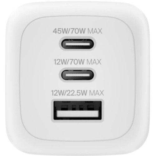 Зарядное устройство Belkin 2xUSB-C + 1xUSB PD70W PPS GaN white (WCH018HQWH)