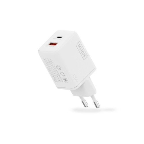 Зарядное устройство Digitus 1xUSB-C + 1xUSB PD45W GaN white (DA-10302) Зарядное устройство Digitus 1xUSB-C + 1xUSB PD45W GaN white (DA-10302)