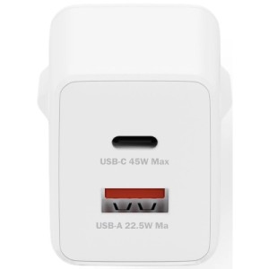 Зарядное устройство Digitus 1xUSB-C + 1xUSB PD45W GaN white (DA-10302)
