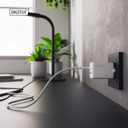 Зарядное устройство Digitus 1xUSB-C + 1xUSB PD45W GaN white (DA-10302) Зарядное устройство Digitus 1xUSB-C + 1xUSB PD45W GaN white (DA-10302)