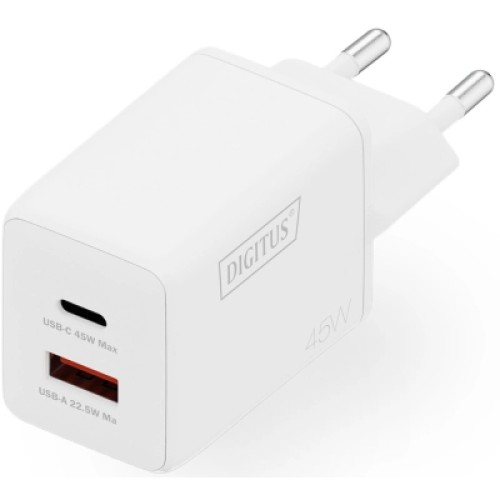 Зарядное устройство Digitus 1xUSB-C + 1xUSB PD45W GaN white (DA-10302) Зарядное устройство Digitus 1xUSB-C + 1xUSB PD45W GaN white (DA-10302)