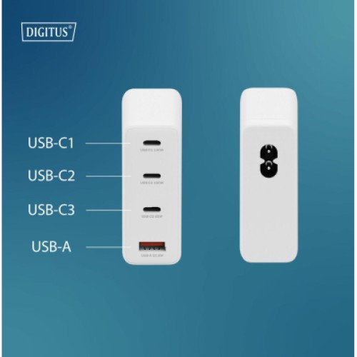 Зарядное устройство Digitus 3xUSB-C + 1xUSB PD140W GaN white (DA-10305)