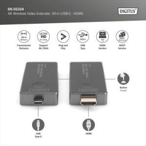 Адаптер HDMI extender 30m USB-C to HDMI 4K UHD wireless black Digitus (DS-55324)